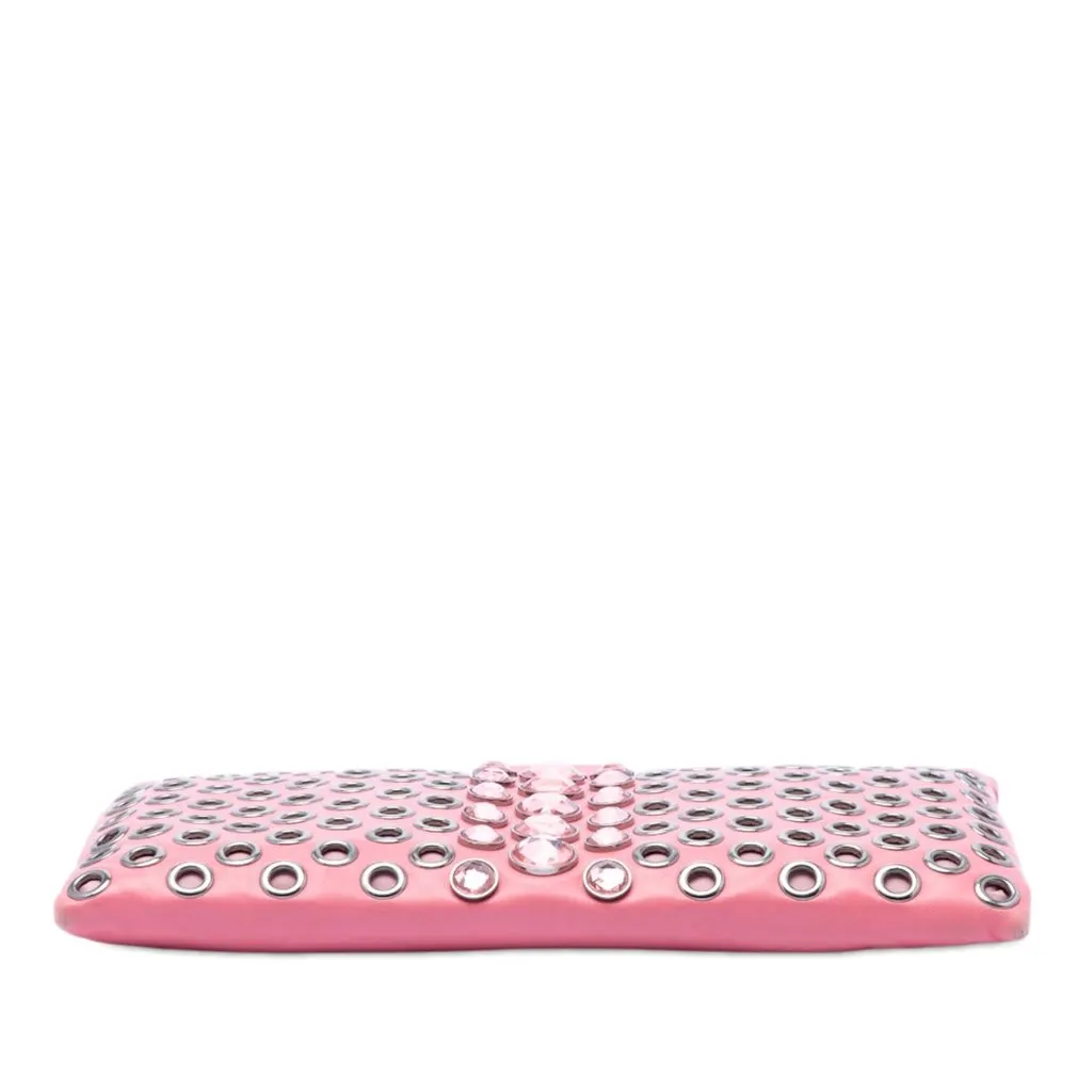 Miu Miu Nappa Grommet Crystal Embellished Clutch Pink Leather Very good - Inside View