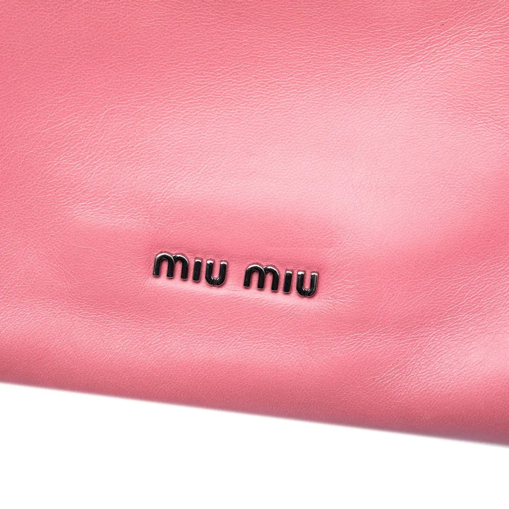 Miu Miu Nappa Grommet Crystal Embellished Clutch Pink Leather Very good - Box View