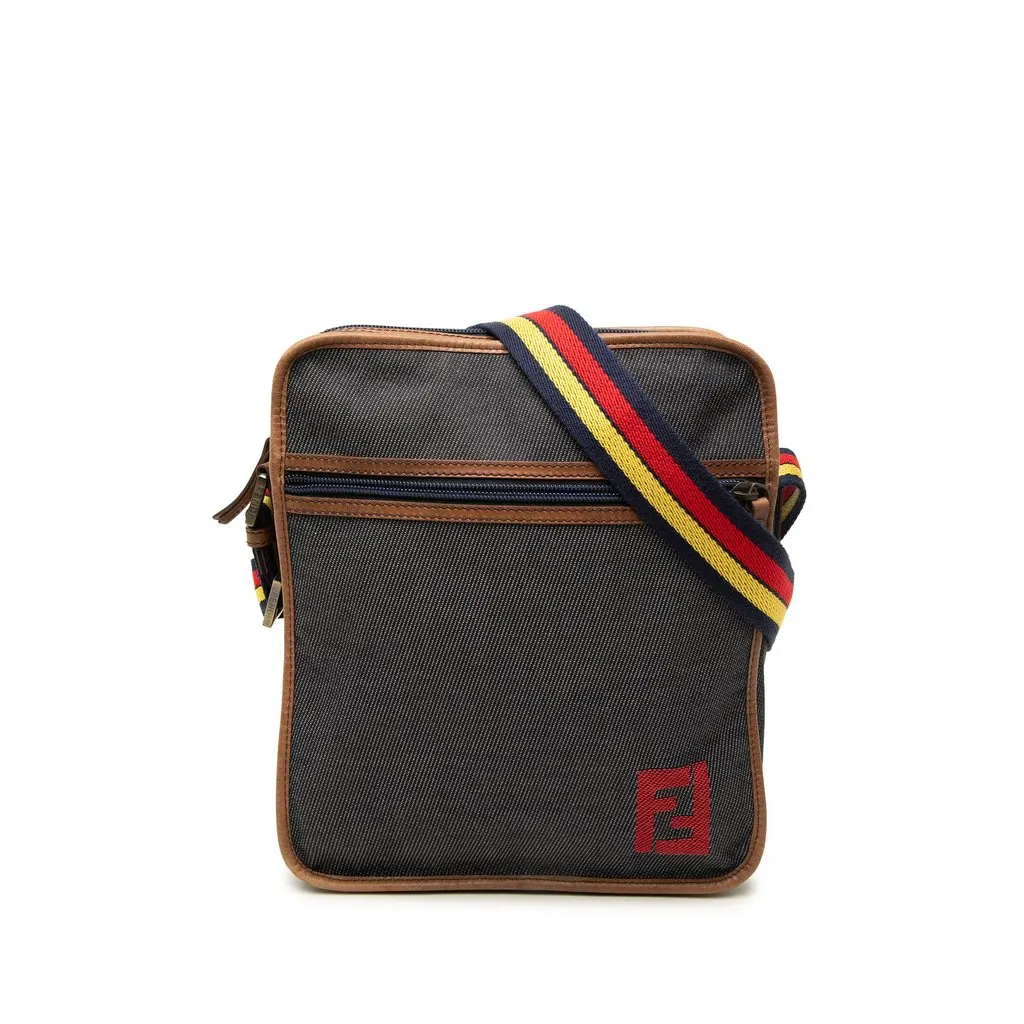 Fendi Denim FF Crossbody Blue Denim Good - Front View