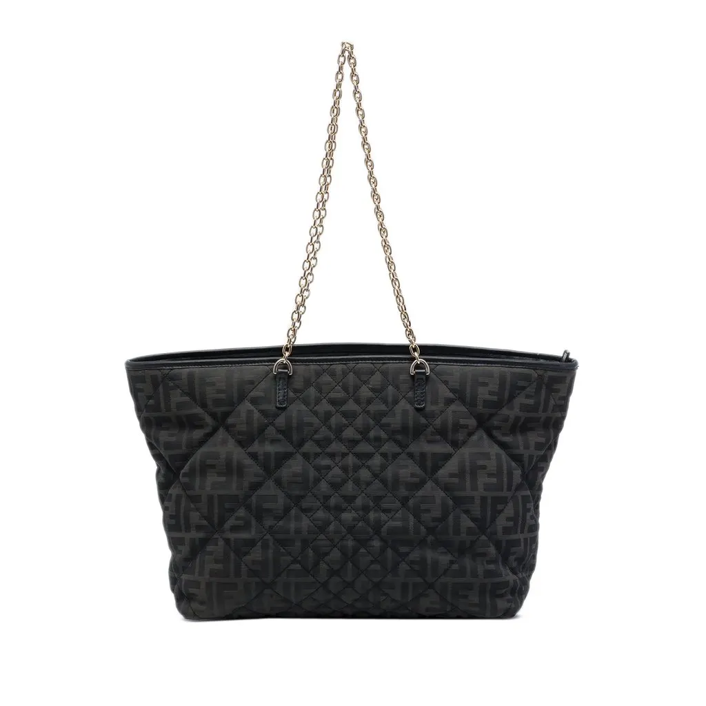 Fendi Medium Quilted Zucca Canvas Chain Roll Tote Black Good - Front View