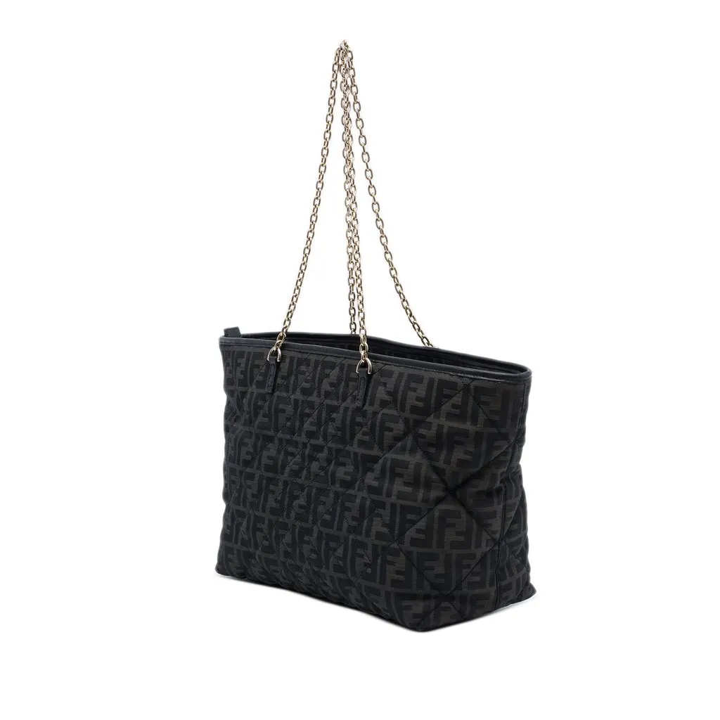 Fendi Medium Quilted Zucca Canvas Chain Roll Tote Black Good - Back View