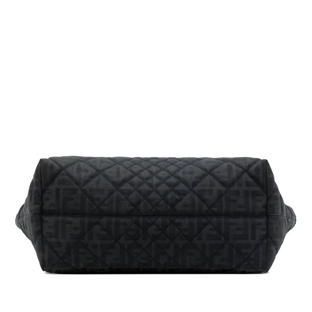 Fendi Medium Quilted Zucca Canvas Chain Roll Tote Black Good - Inside View
