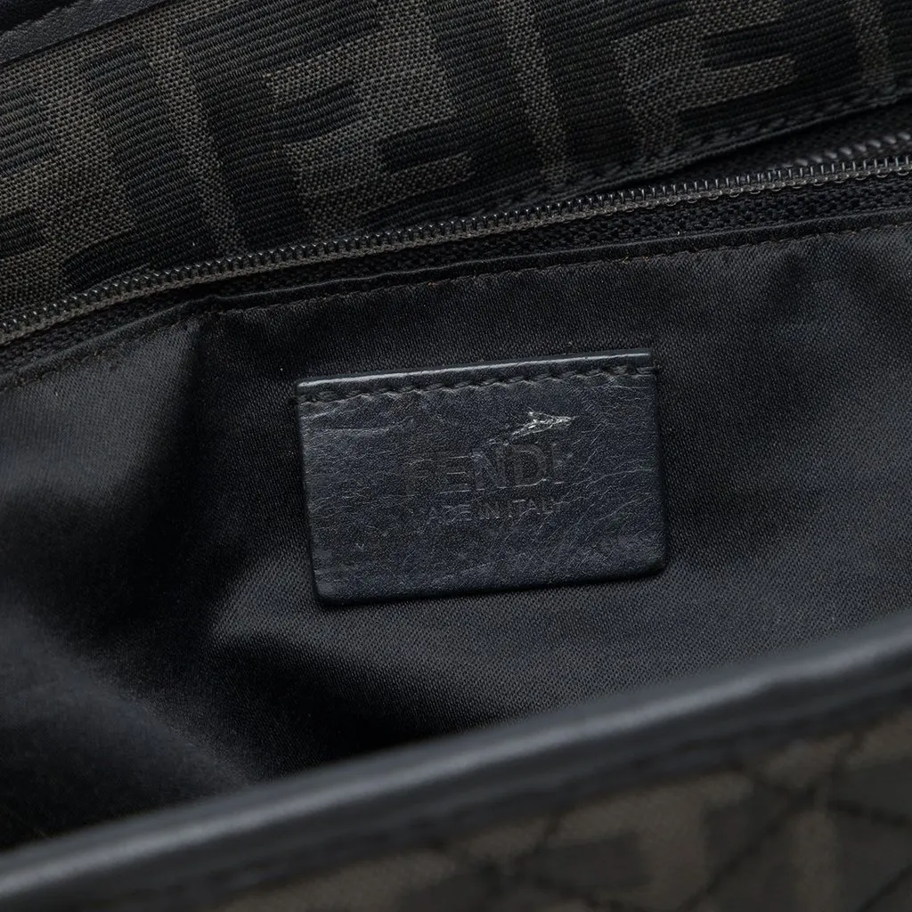 Fendi Medium Quilted Zucca Canvas Chain Roll Tote Black Good - Box View
