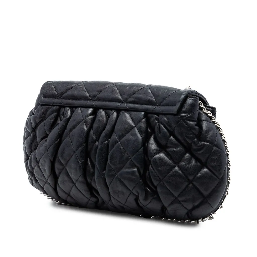 Chanel CC Quilted Lambskin Chain Around Flap Black Leather Very good - Back View