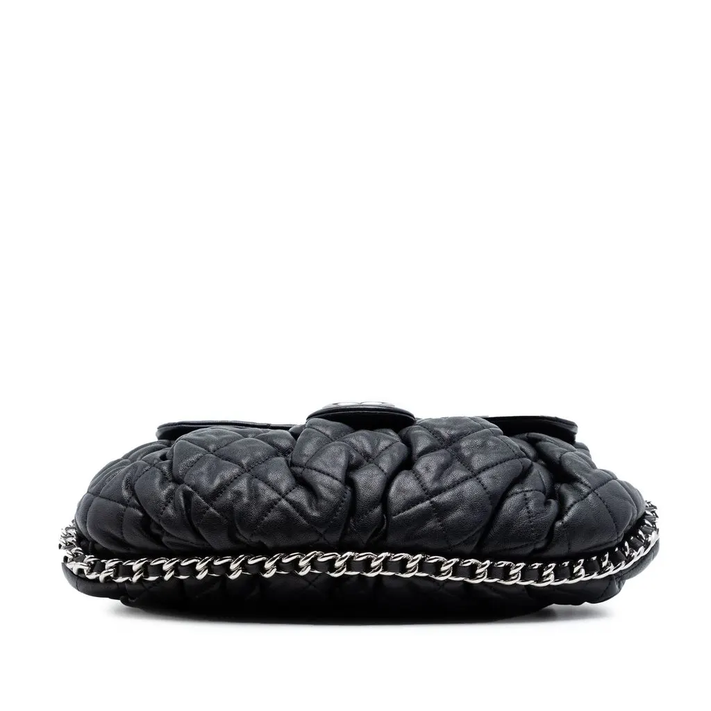 Chanel CC Quilted Lambskin Chain Around Flap Black Leather Very good - Inside View