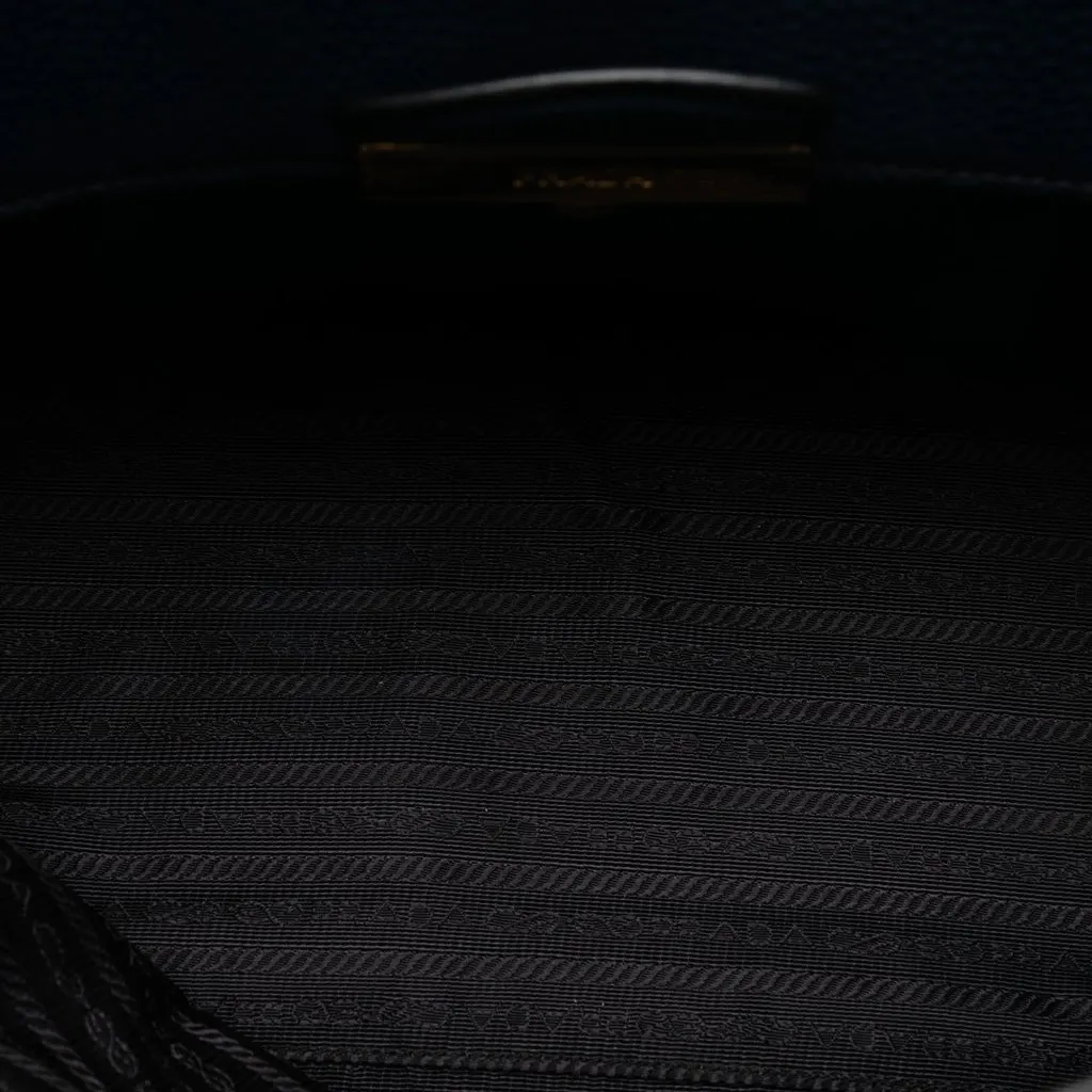 Prada Vitello Daino Sound Lock Satchel Blue Leather Very good - Model View