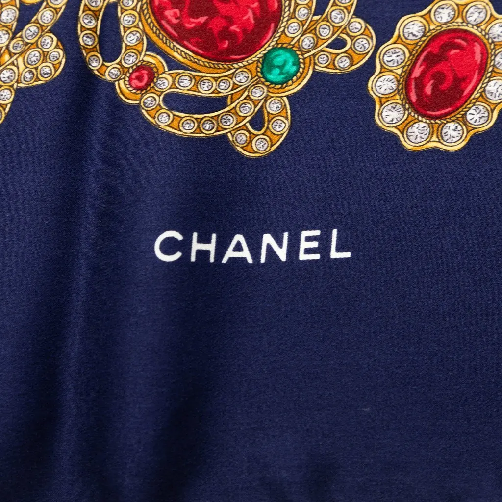 Chanel Gripoix Print Silk Scarf Blue Very good - Back View