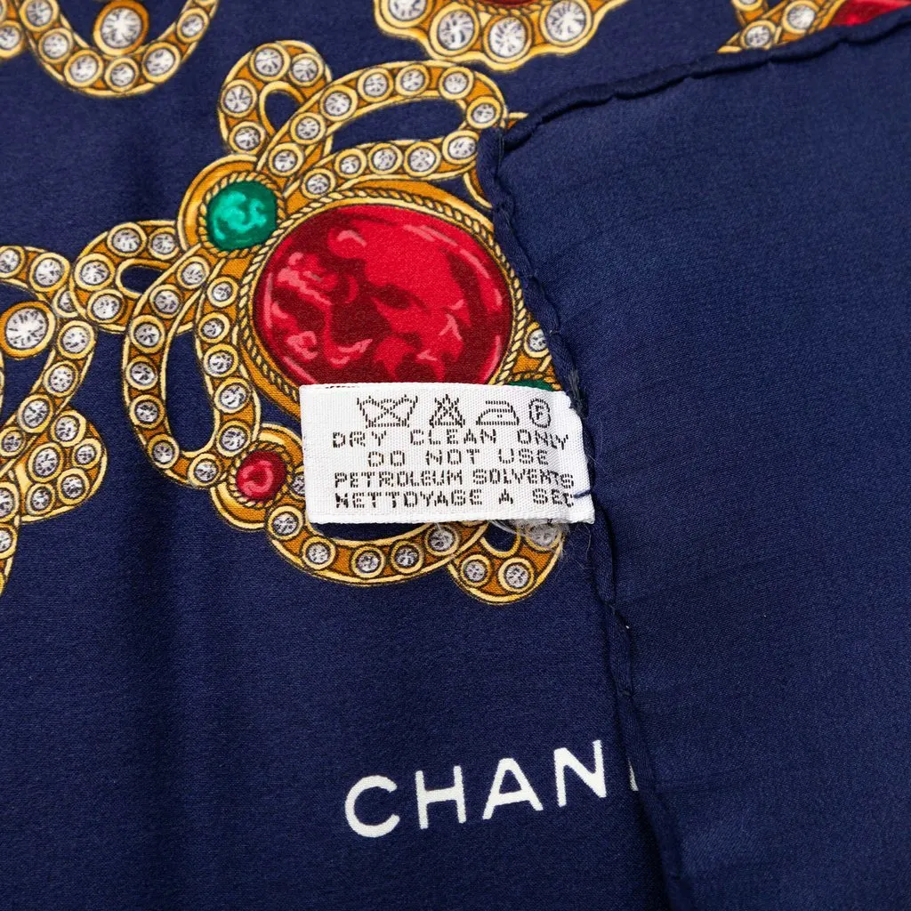 Chanel Gripoix Print Silk Scarf Blue Very good - Model View