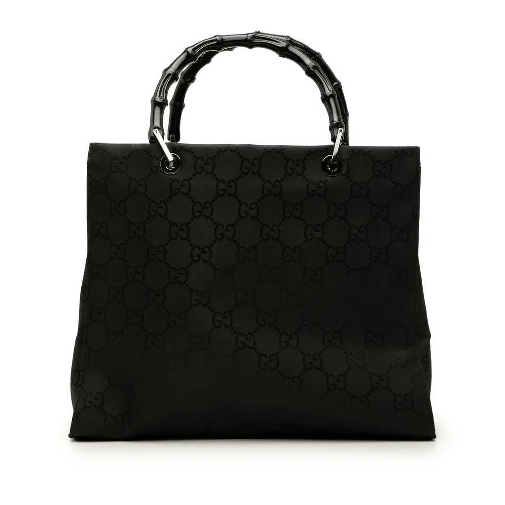 Gucci GG Nylon Bamboo Handbag Black Polyamide Very good - Front View
