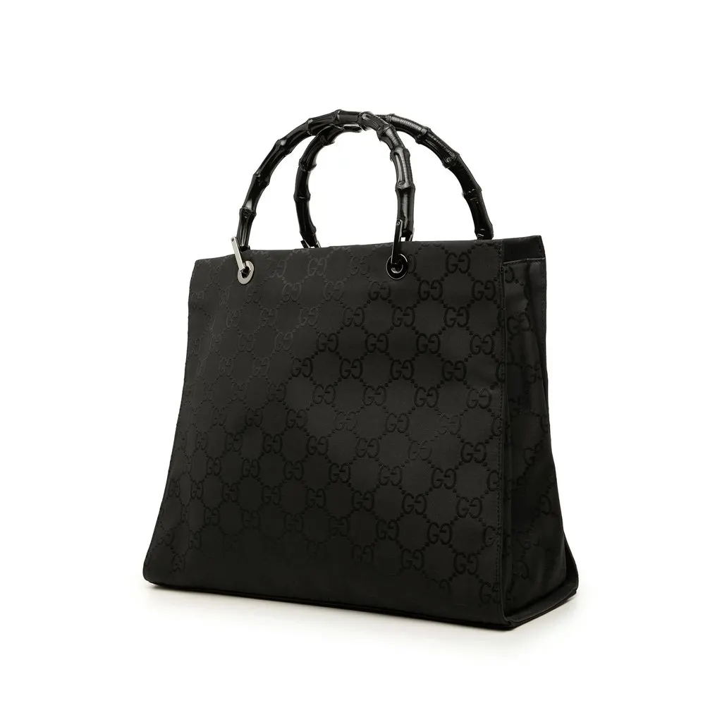 Gucci GG Nylon Bamboo Handbag Black Polyamide Very good - Back View