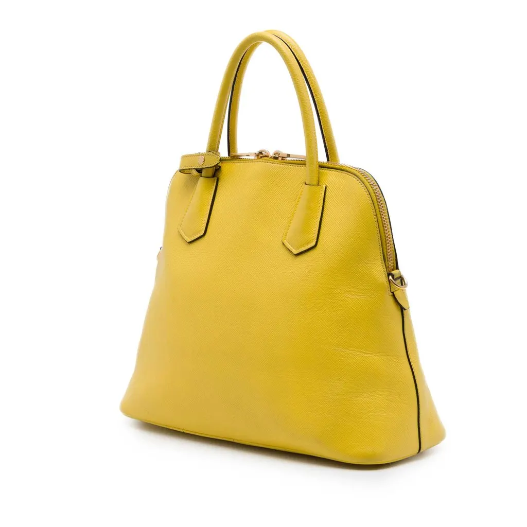 Prada Large Saffiano Cuir Dome Satchel Yellow Leather Very good - Back View