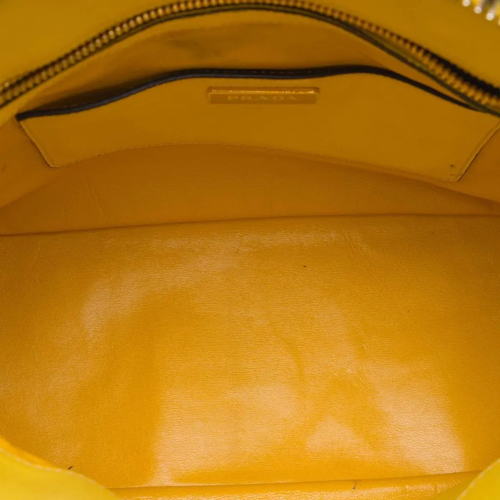 Prada Large Saffiano Cuir Dome Satchel Yellow Leather Very good - Model View
