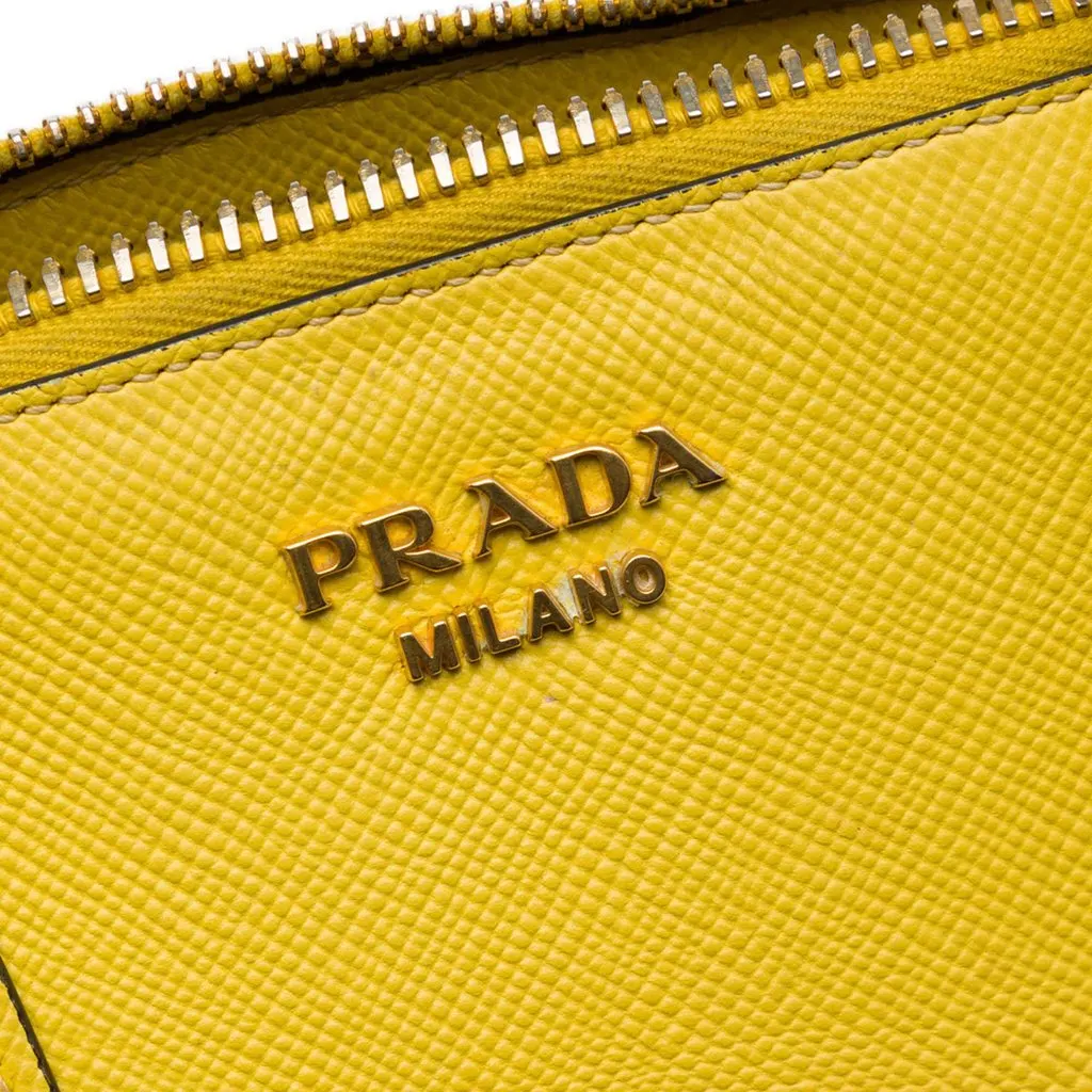 Prada Large Saffiano Cuir Dome Satchel Yellow Leather Very good - Box View