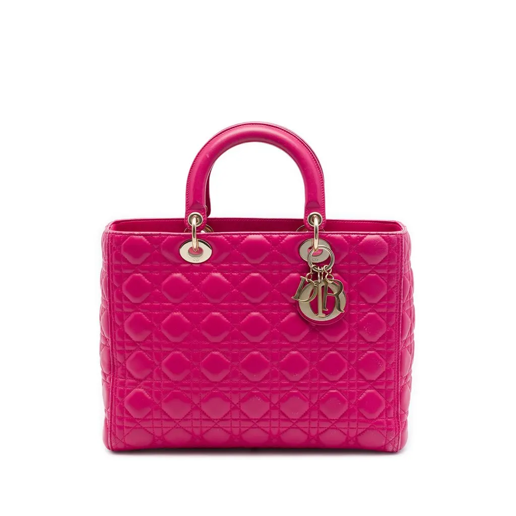 Dior Large Lambskin Cannage Lady Dior Pink Leather Very good - Front View