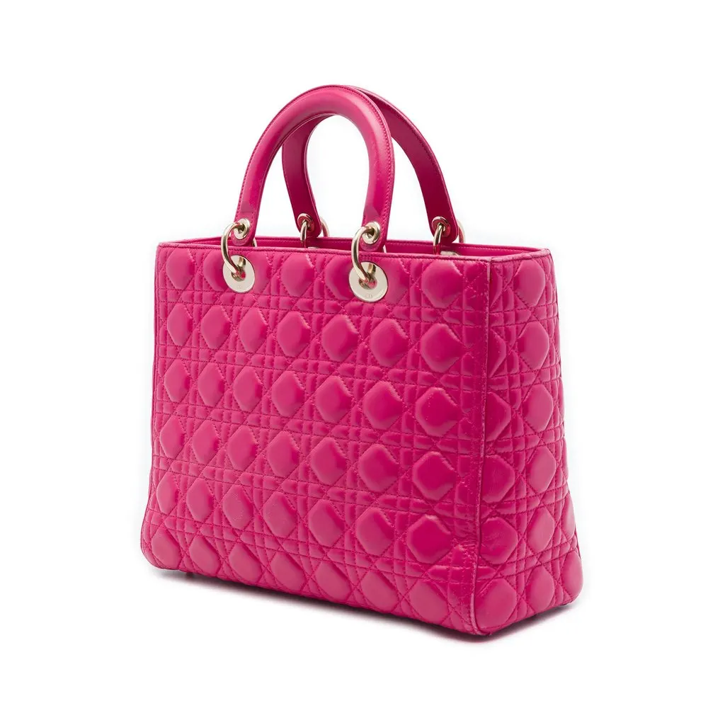 Dior Large Lambskin Cannage Lady Dior Pink Leather Very good - Back View