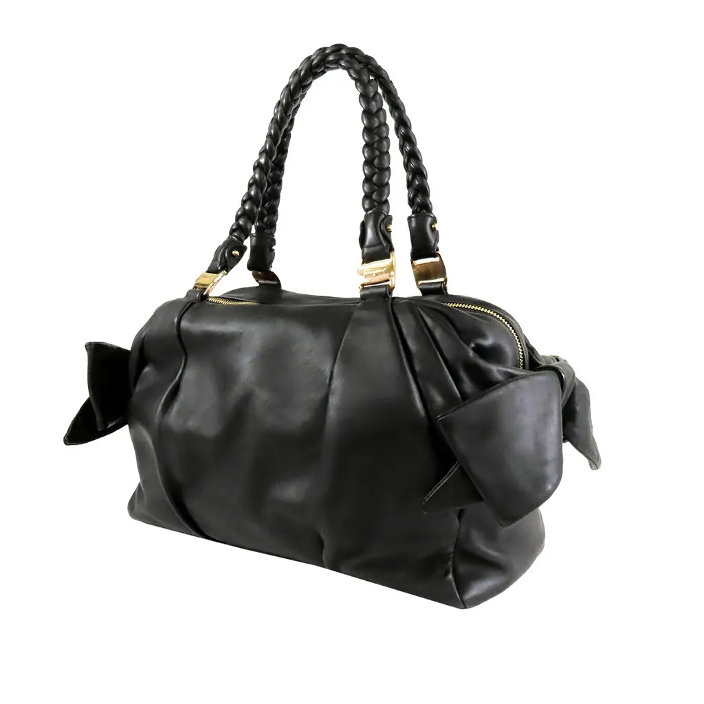 Ferragamo Calfskin Vara Braided Handle Shoulder Bag Black Leather Very good - Back View