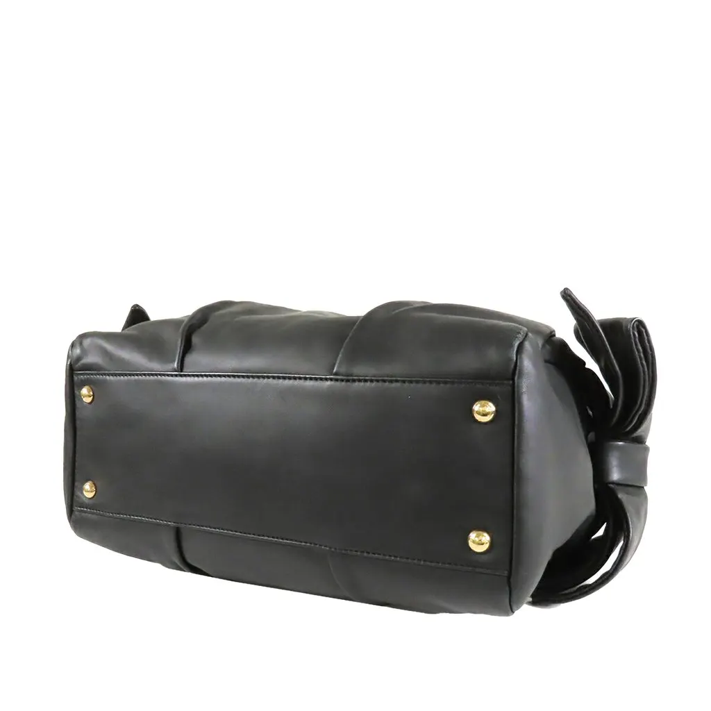 Ferragamo Calfskin Vara Braided Handle Shoulder Bag Black Leather Very good - Inside View