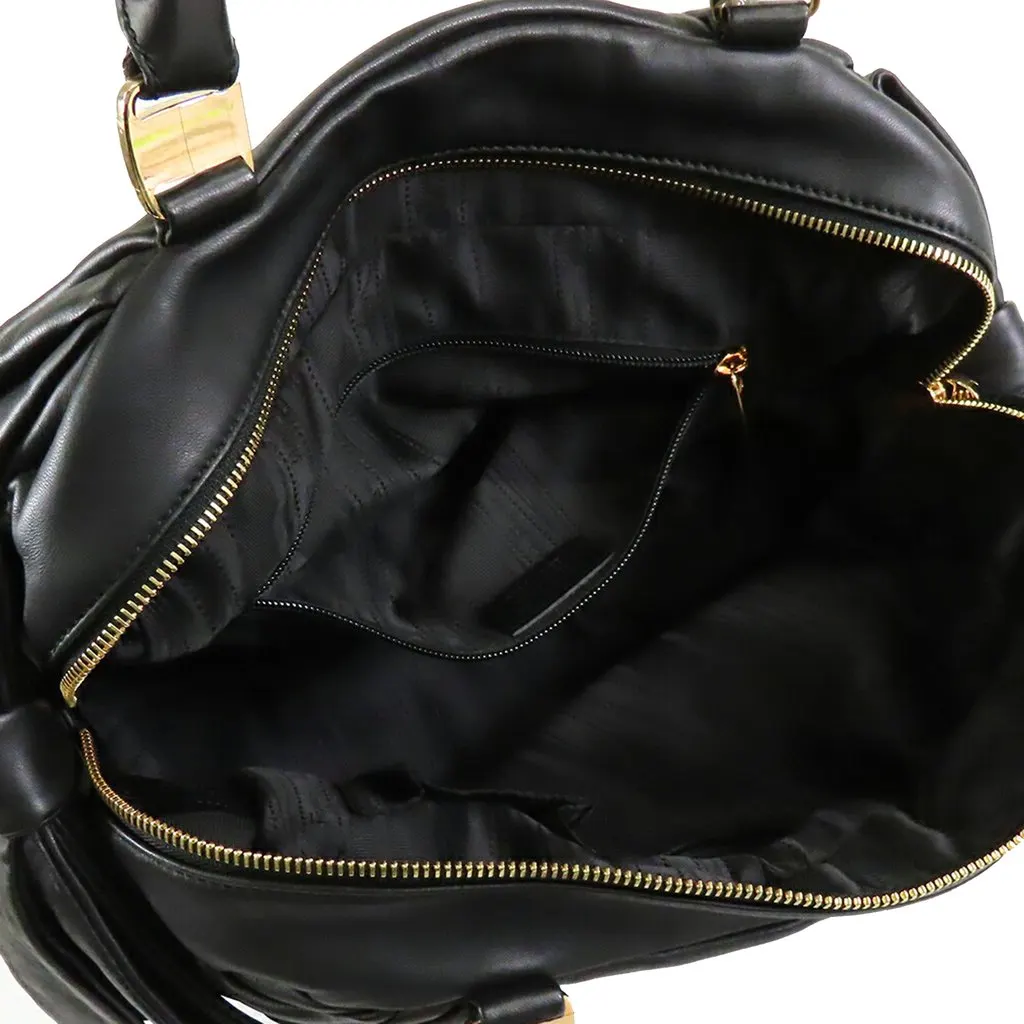 Ferragamo Calfskin Vara Braided Handle Shoulder Bag Black Leather Very good - Model View