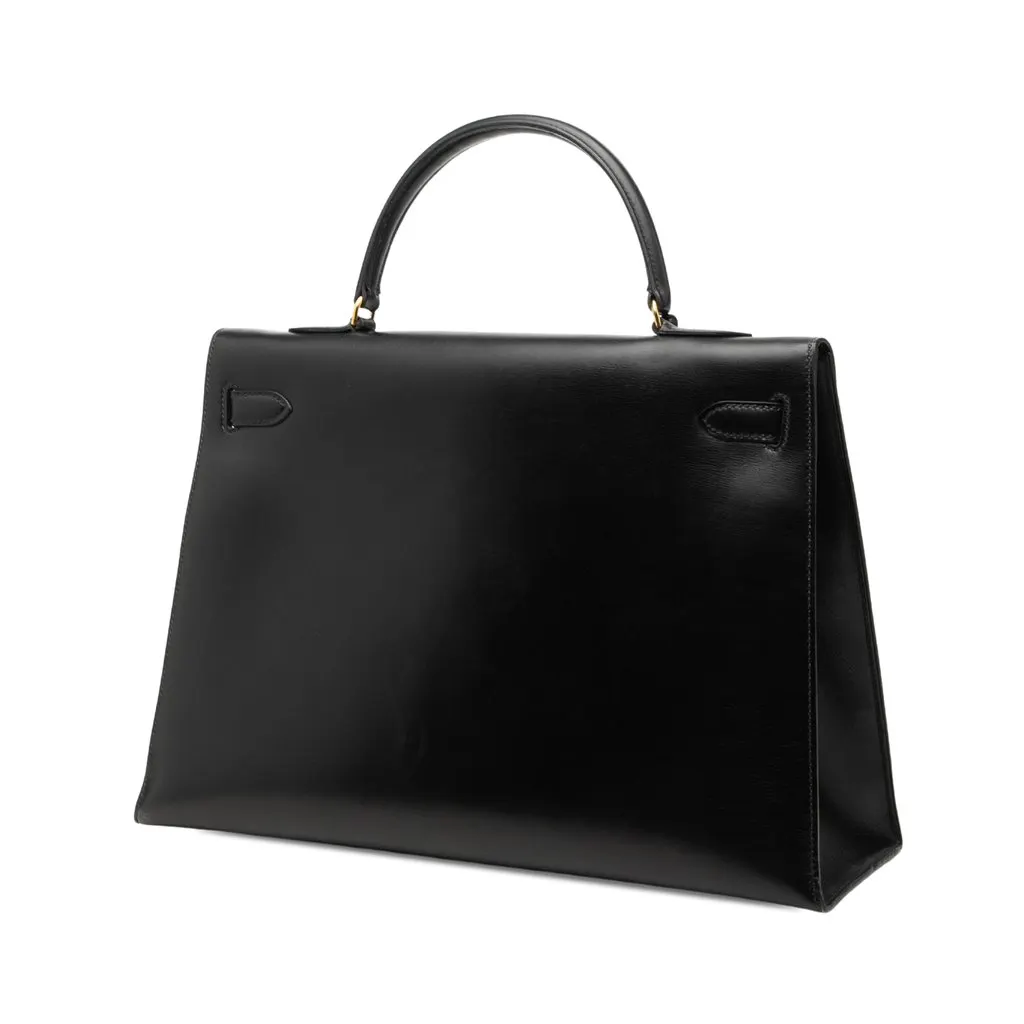 Hermès Box Calf Kelly Sellier 35 Black Leather Good - Back View
