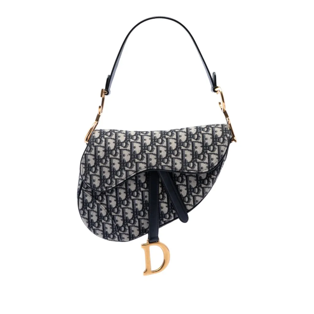 Dior Oblique Canvas Saddle Bag Blue Very good - Front View