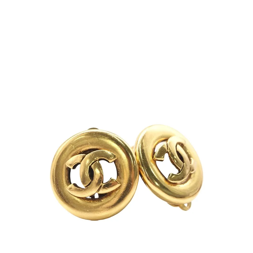 Chanel CC Gold Plated Round Clip On Earrings