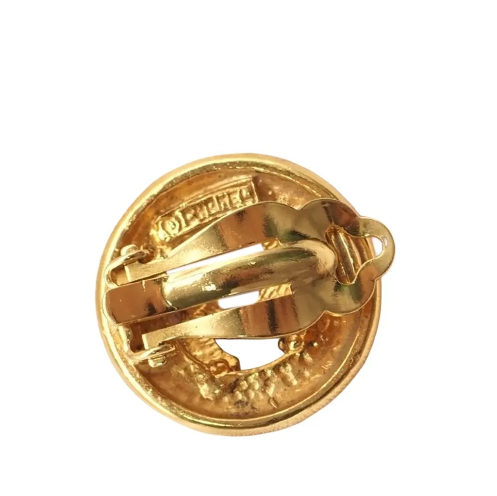 Chanel CC Gold Plated Round Clip On Earrings Gold Metal Very good - Back View