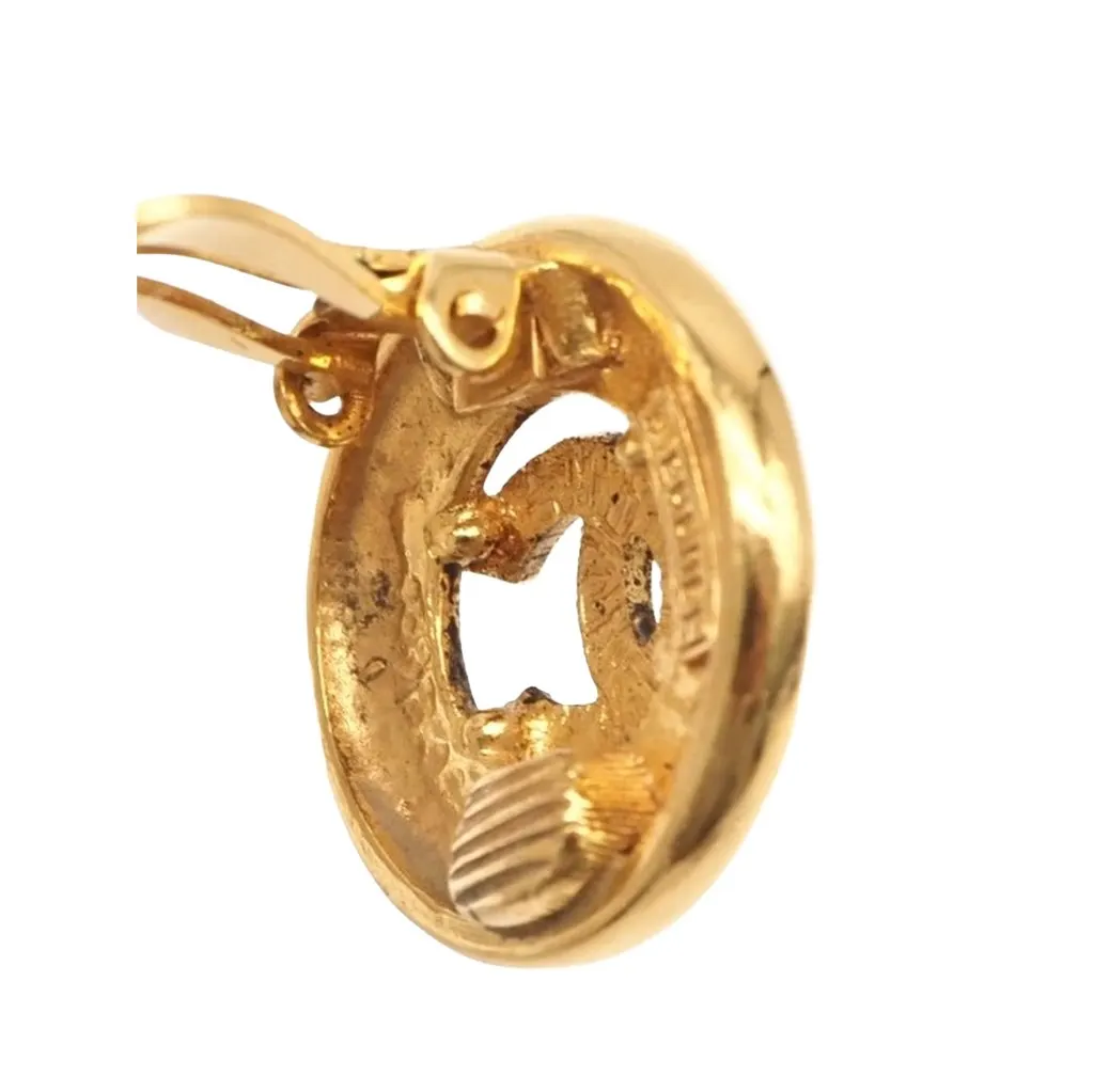 Chanel CC Gold Plated Round Clip On Earrings Gold Metal Very good - Box View