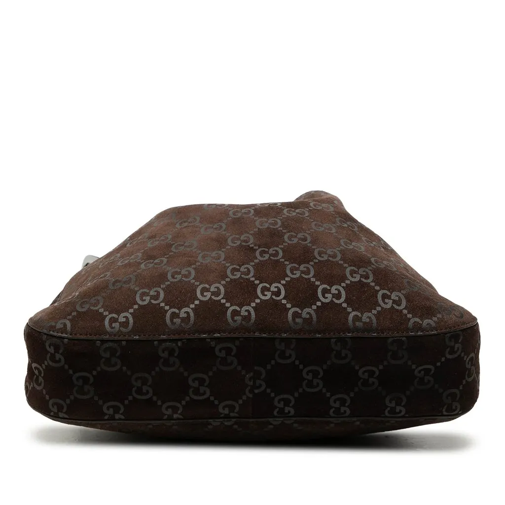 Gucci GG Suede Drawstring Shoulder Bag Brown Suede Good - Inside View