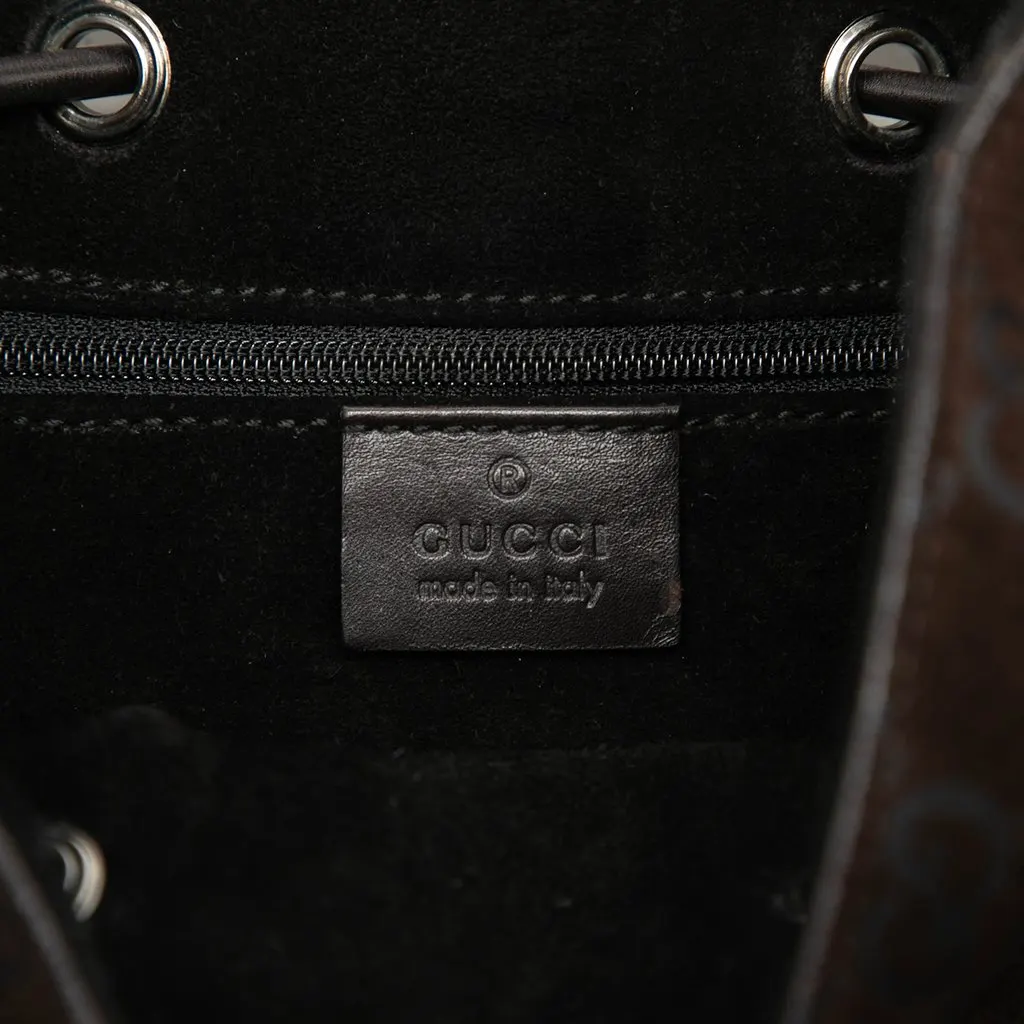 Gucci GG Suede Drawstring Shoulder Bag Brown Suede Good - Box View