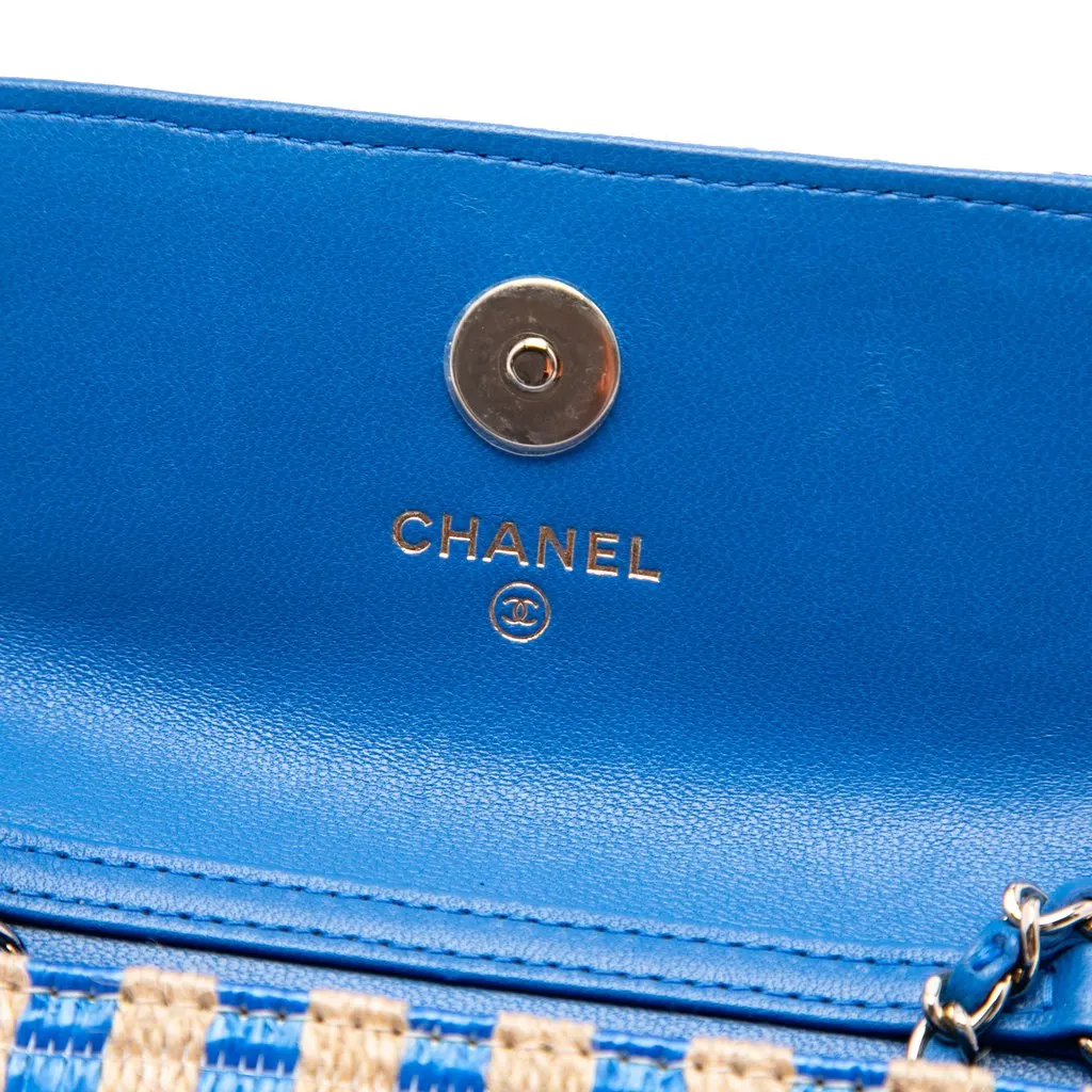 Chanel CC Raffia and Jute Striped Belt Bag Blue Very good - Box View