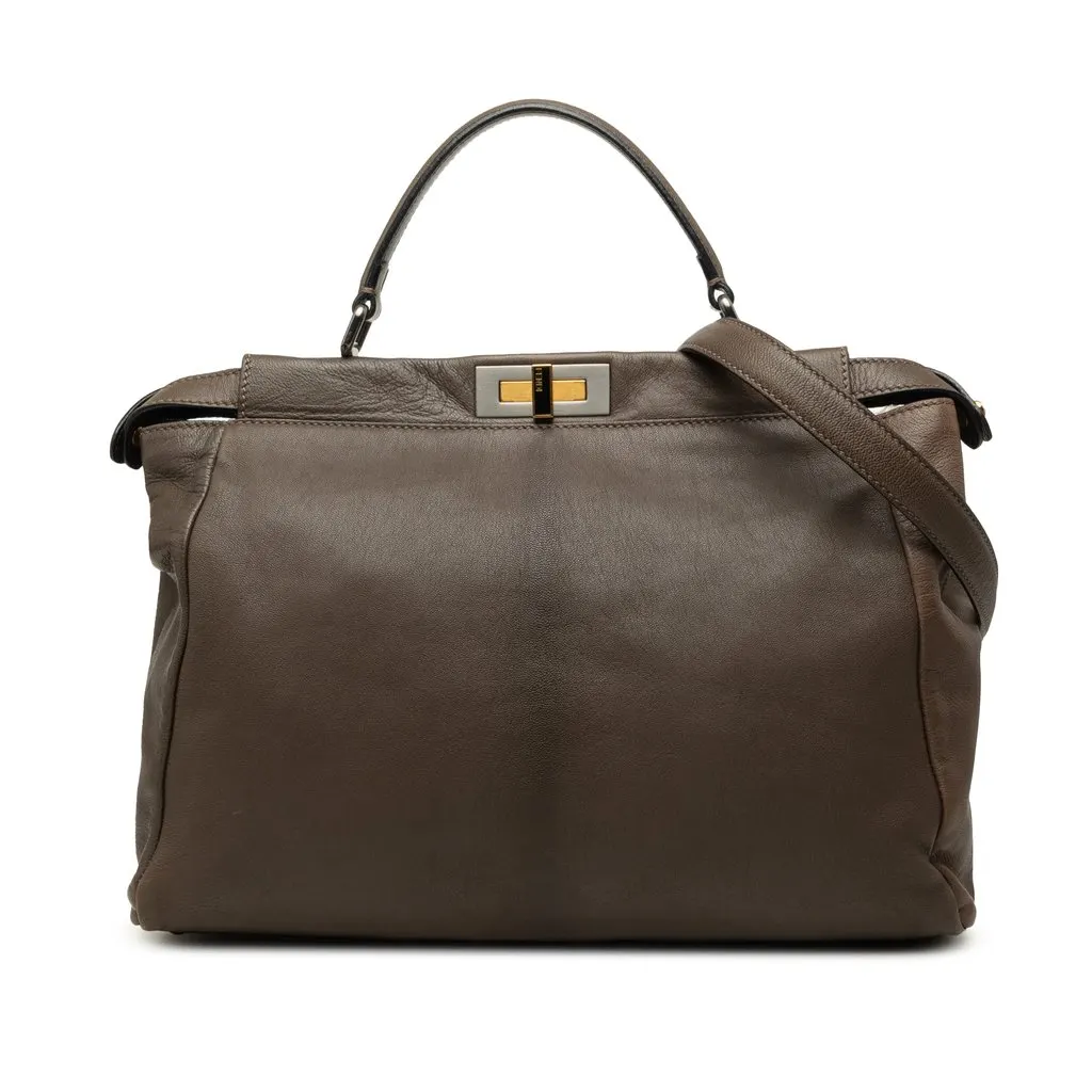 Fendi Large Leather Peekaboo Iconic Satchel Brown Leather Very good - Front View