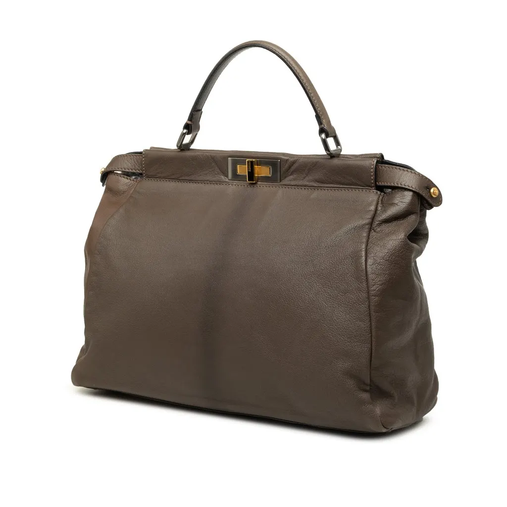 Fendi Large Leather Peekaboo Iconic Satchel Brown Leather Very good - Back View