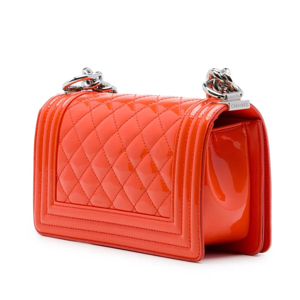 Chanel Small Quilted Patent and Acrylic Boy Flap Orange Leather Very good - Back View