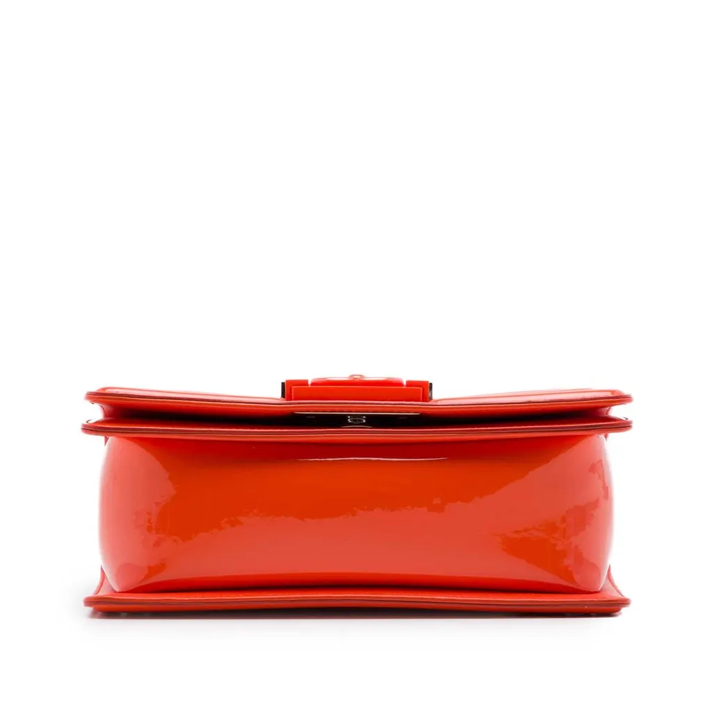 Chanel Small Quilted Patent and Acrylic Boy Flap Orange Leather Very good - Inside View