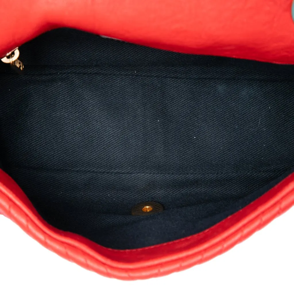 Chanel Small Chevron Wrinkled Calfskin Medallion Charm Surpique Flap Red Leather Very good - Model View