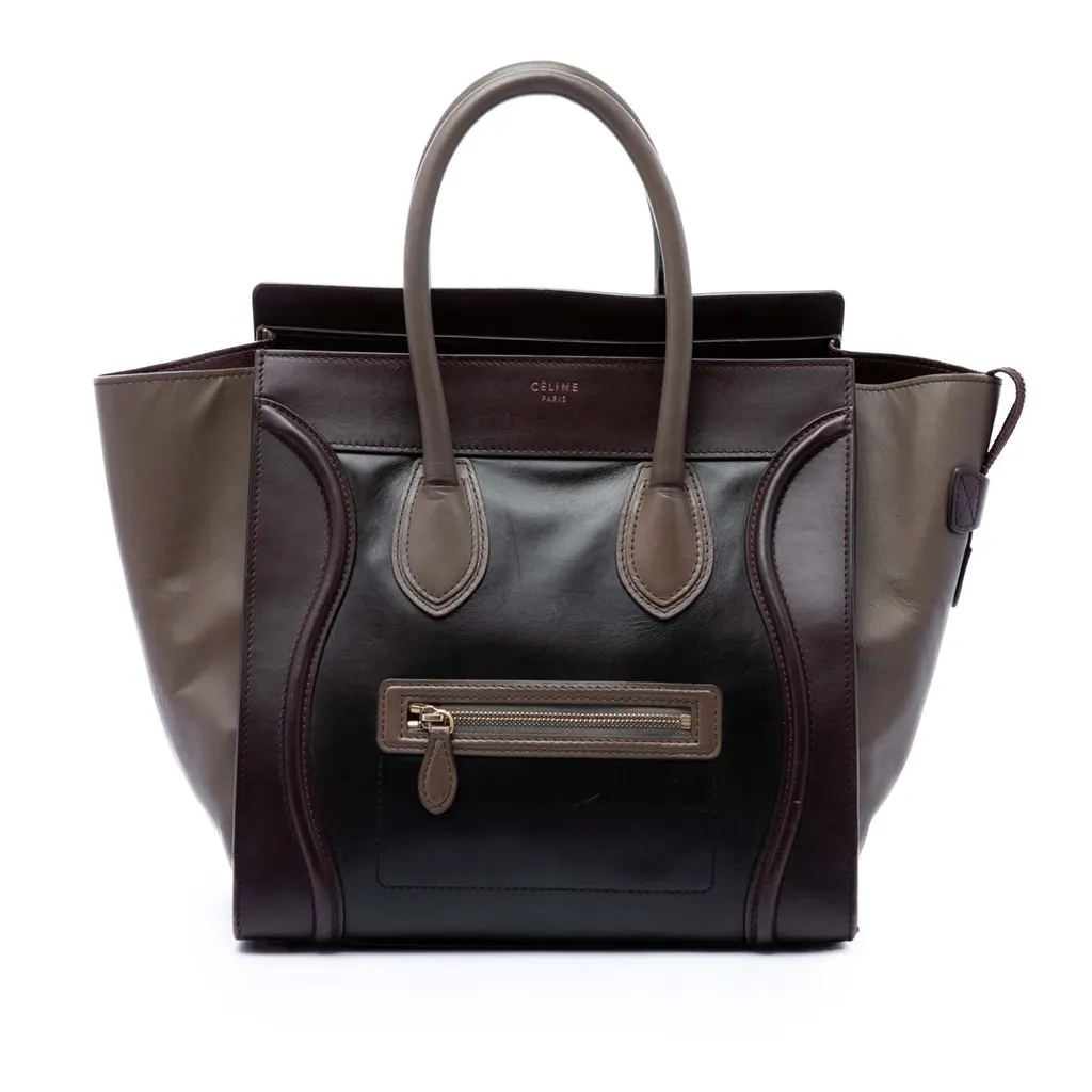Celine Mini Tricolor Calfskin Luggage Tote Black Leather Good - Front View