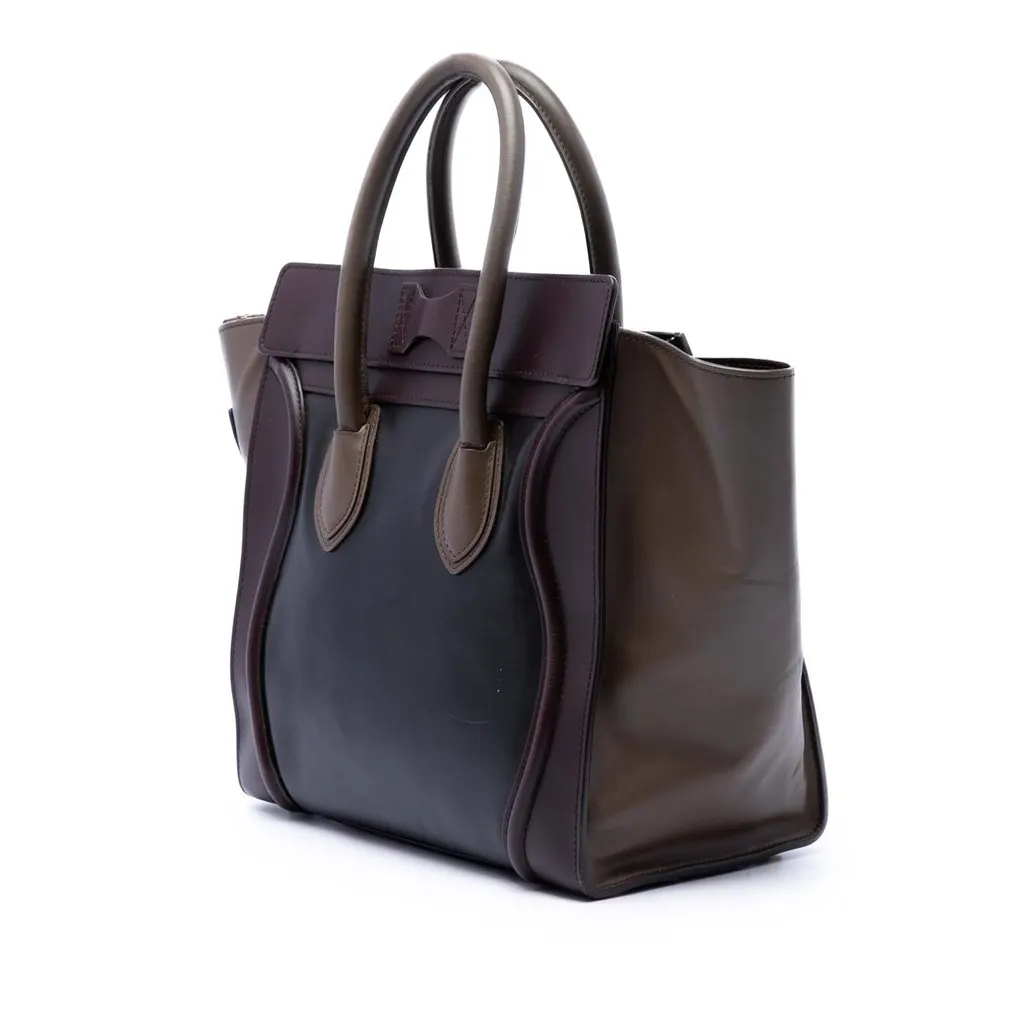 Celine Mini Tricolor Calfskin Luggage Tote Black Leather Good - Back View