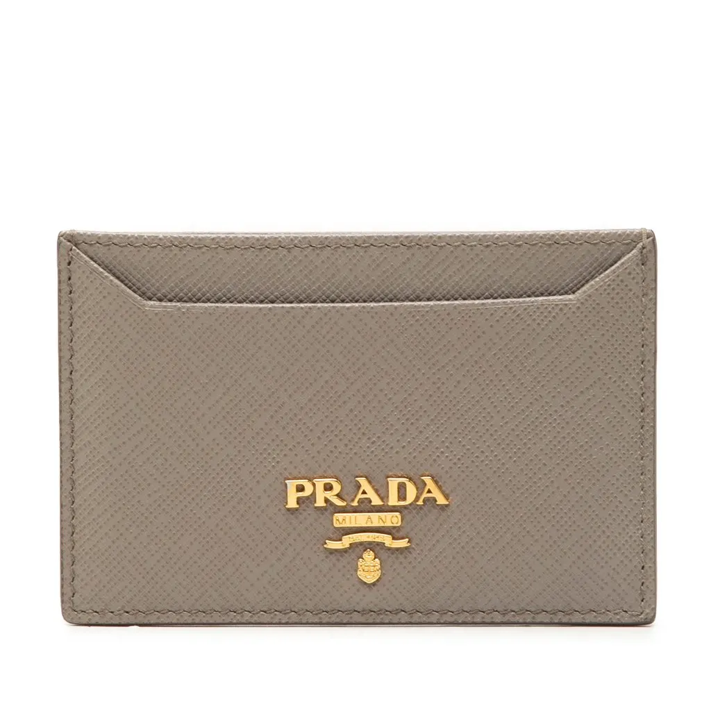 Prada Saffiano Card Holder Brown Leather Very good - Front View