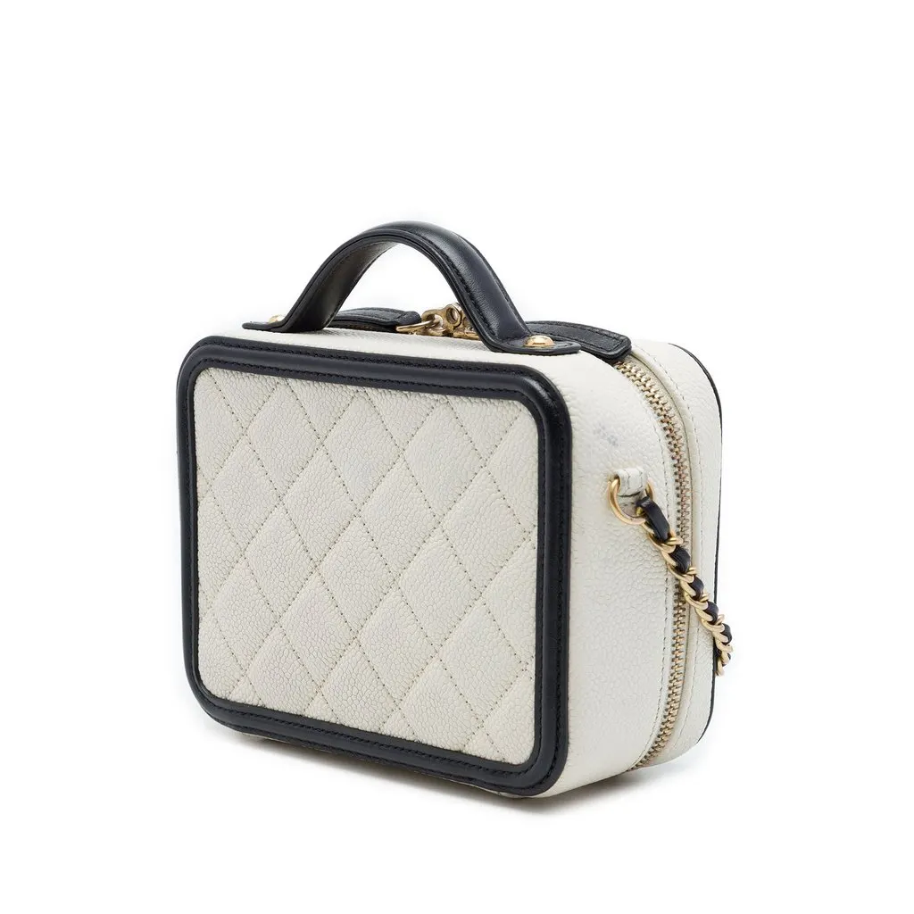 Chanel Small Caviar CC Filigree Vanity Case White Leather Very good - Back View