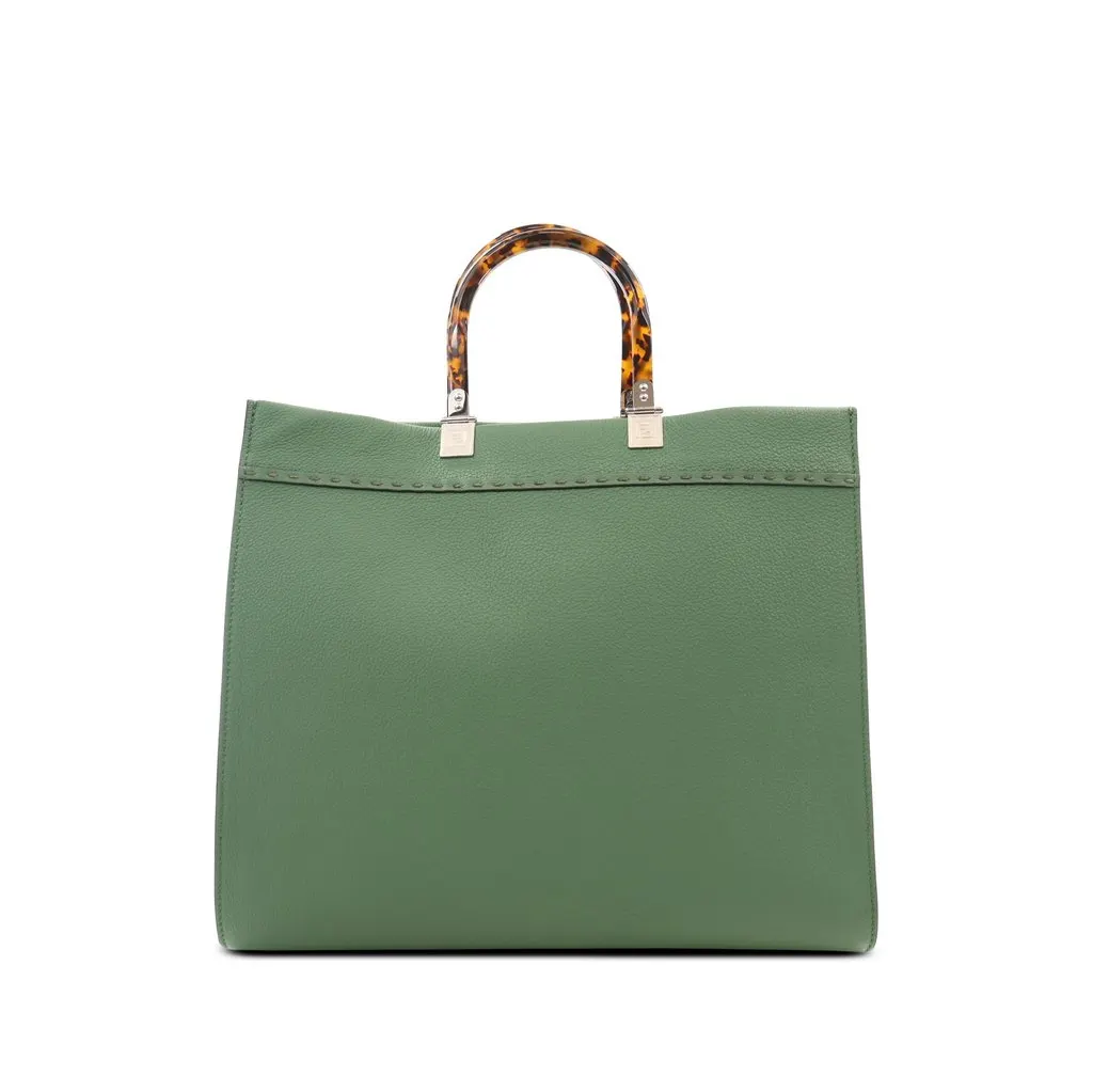 Fendi Medium Leather Sunshine Shopper Tote Green Leather Very good - Back View