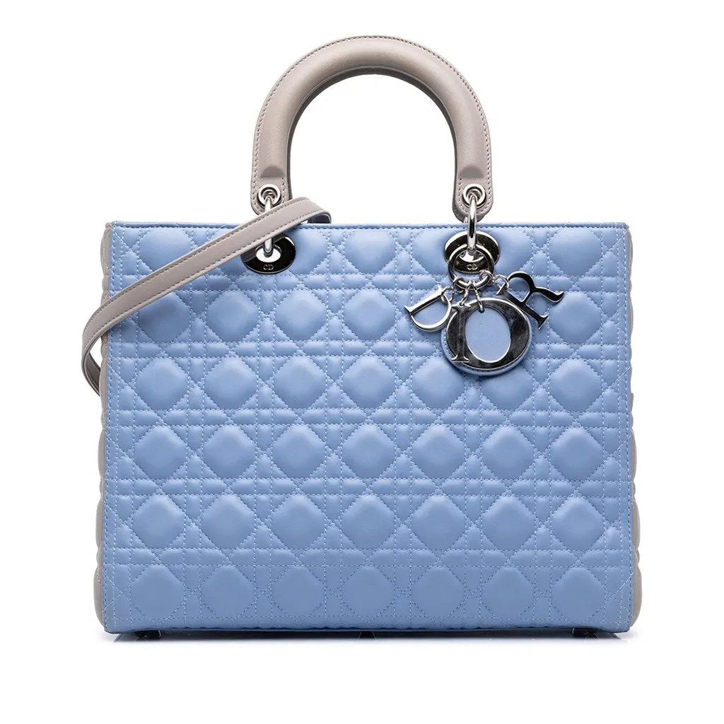 Dior Large Bicolor Lambskin Cannage Lady Dior Blue Leather Very good - Front View