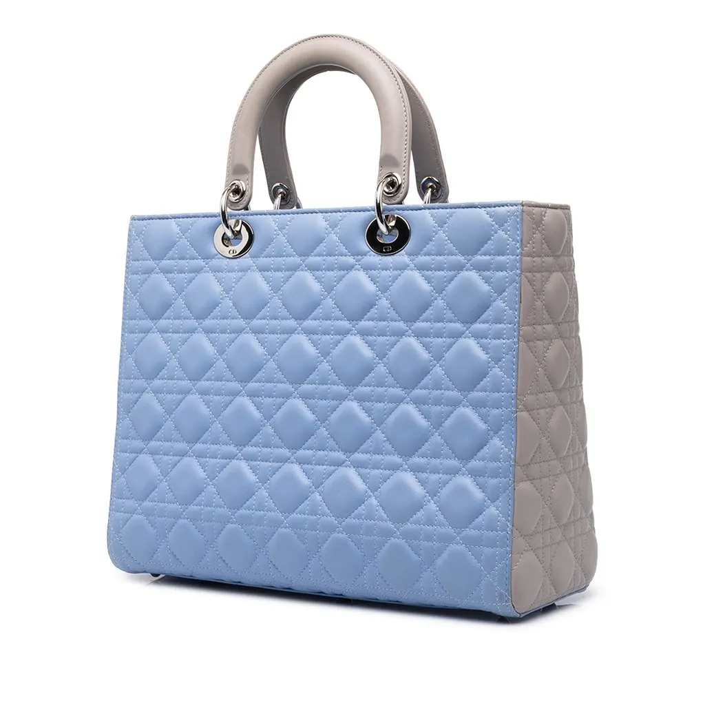 Dior Large Bicolor Lambskin Cannage Lady Dior Blue Leather Very good - Back View