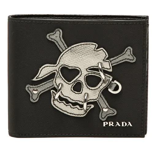 Prada Tessuto Patchwork Skull Pierced Bifold Wallet