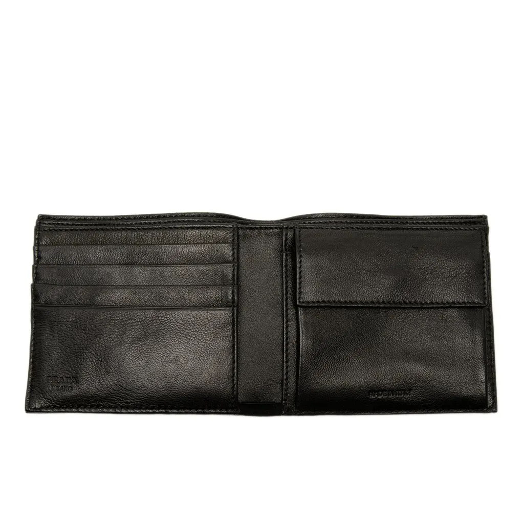 Prada Tessuto Patchwork Skull Pierced Bifold Wallet Black Polyamide Very good - Model View