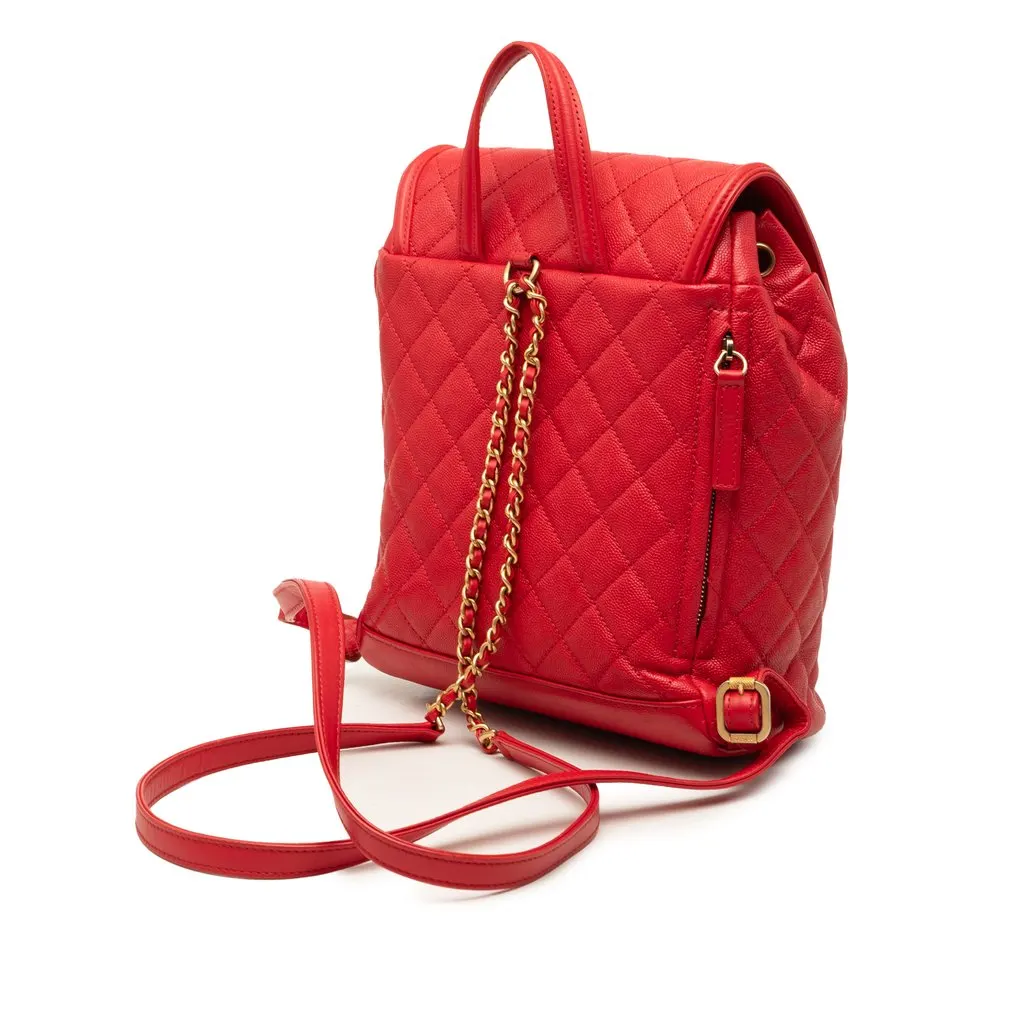 Chanel Quilted Caviar CC Filigree Backpack Red Leather Good - Back View