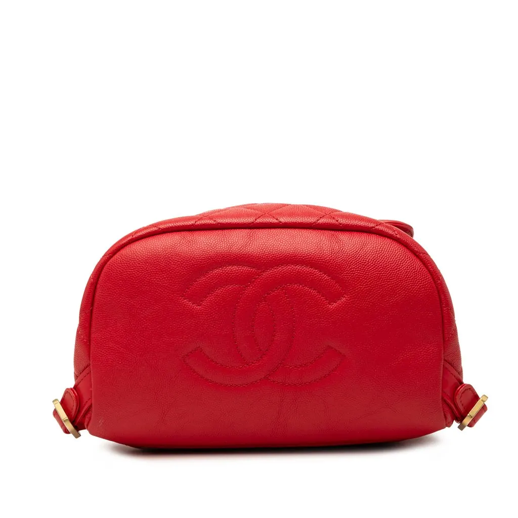 Chanel Quilted Caviar CC Filigree Backpack Red Leather Good - Inside View