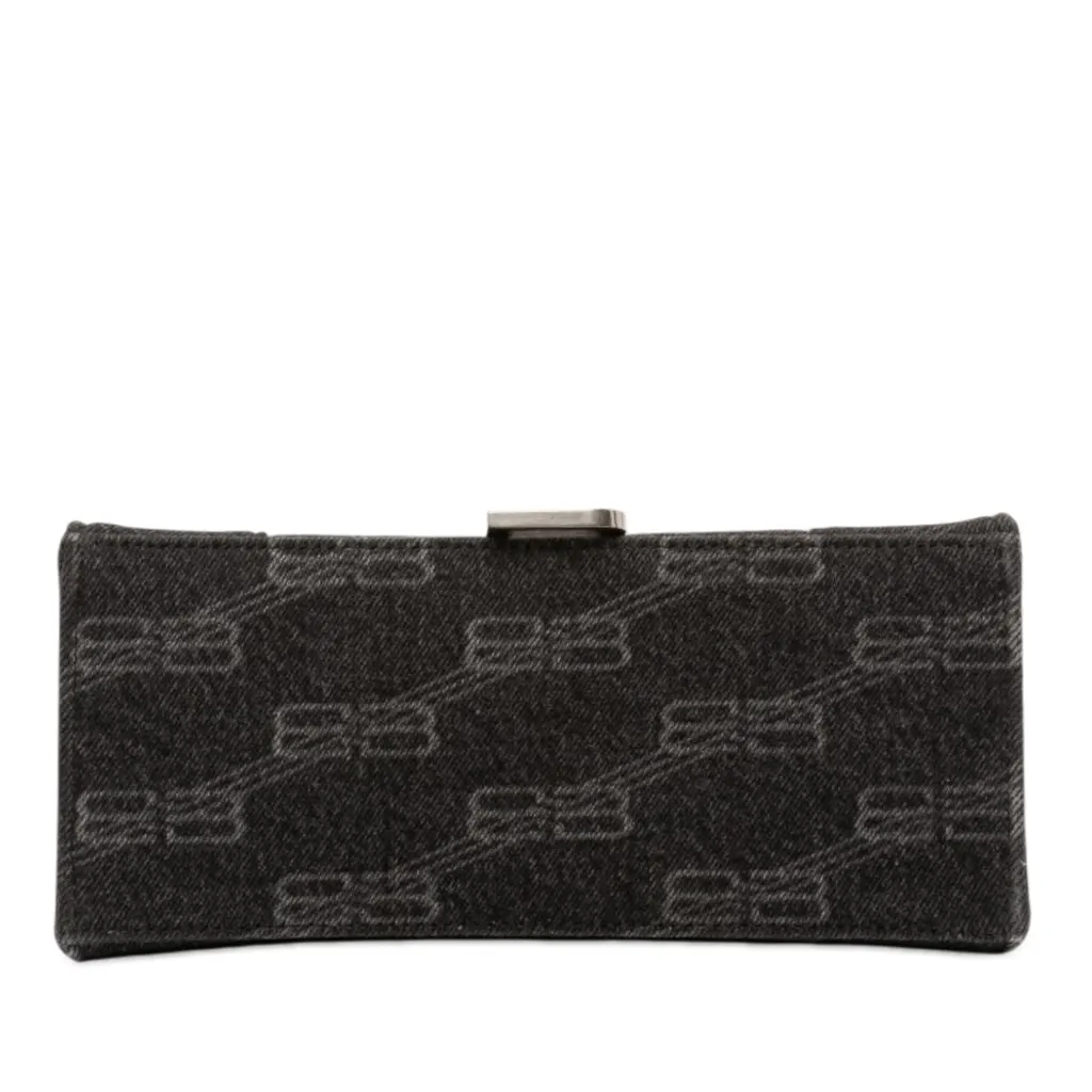 Balenciaga Small BB Monogram Denim Hourglass Top Handle Bag Black Denim Good - Inside View