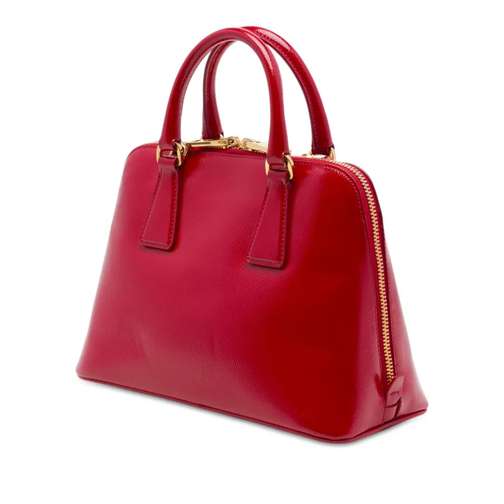 Prada Small Saffiano Vernice Promenade Satchel Red Leather Good - Back View