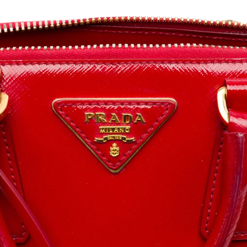 Prada Small Saffiano Vernice Promenade Satchel Red Leather Good - Box View