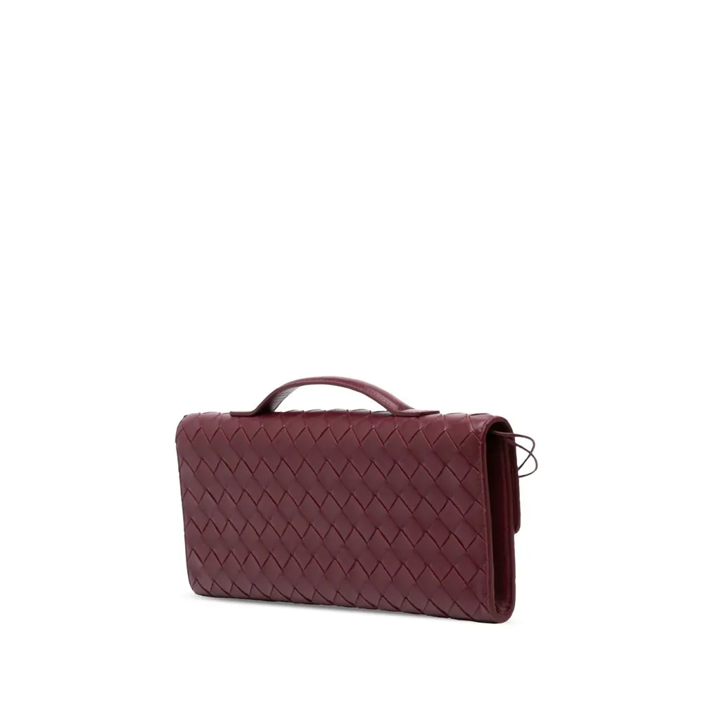 Bottega Veneta Lambskin Intrecciato Andiamo Clutch Red Leather Very good - Back View